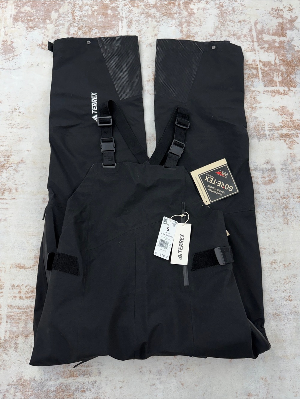 Adidas Terrex Techrock 3L GTX C-Knit Bib Black Damen Ski Pants $550 sz S